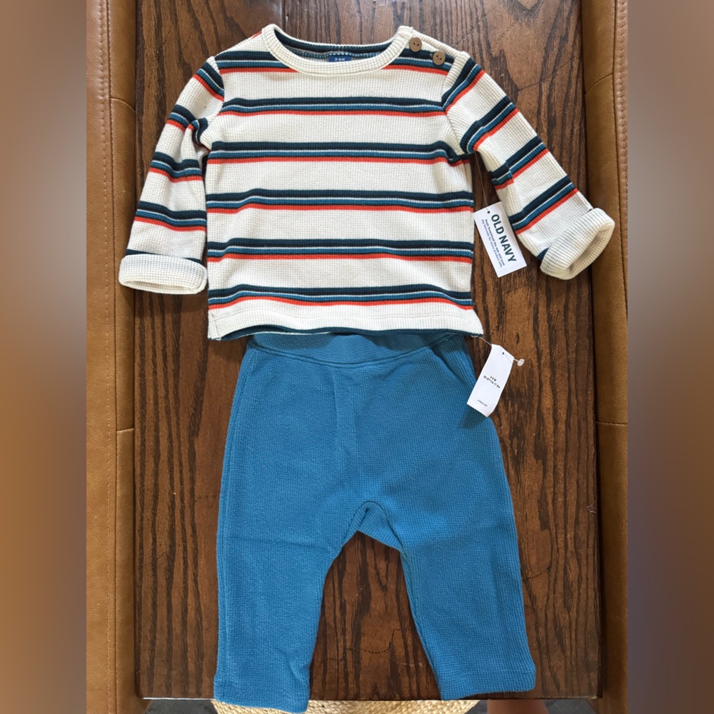 Old Navy Cream and Blue Striped Set